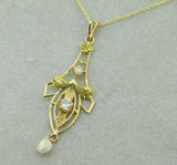 10k Yellow Gold Lavaliere Pendant .15ct Diamond and Pearls (#J4820)