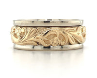 14k Gold Art Carved Wedding Band Jewelry Floral Size 8 (#J5836)