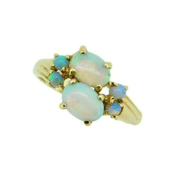 Vintage 14k Yellow Gold Blue Green Genuine Natural Opal Ring (#J4553)