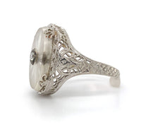 14k Gold Genuine Natural Oval Rock Crystal Quartz Filigree Ring w/Diamond #J5932