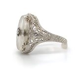14k Gold Genuine Natural Oval Rock Crystal Quartz Filigree Ring w/Diamond #J5932