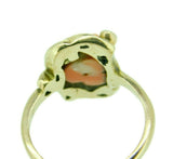 10k Yellow Gold Art Nouveau Coral Ring with Rose Leaves and Pearl (#J4551)