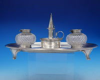 English Georgian Sterling Silver Double Inkwell w/Footed Tray Circa 1796 (#3687)