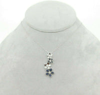 14k Gold Blue Genuine Natural Sapphire and Diamond Flower Pendant (#J4326)