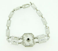14k Gold Filigree Genuine Natural Rock Crystal Quartz Bracelet w/ Diamond #J4314