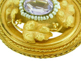 18k Yellow Gold Georgian Amethyst and Seed Pearls Leaf Pin (#J4599)