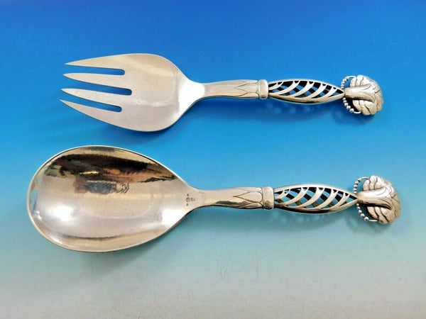 Ornamental # 83 by Georg Jensen Denmark Sterling Silver Salad Set Pierced Handle