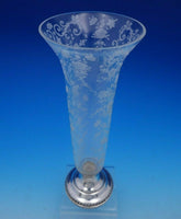 Sheffield Sterling Silver and Floral Etched Glass Vase #428 12" Tall (#3644)
