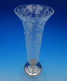 Sheffield Sterling Silver and Floral Etched Glass Vase #428 12" Tall (#3644)