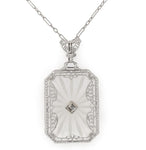 14k Gold Filigree Genuine Natural Rock Crystal Diamond Pendant w/ Chain (#J6500)