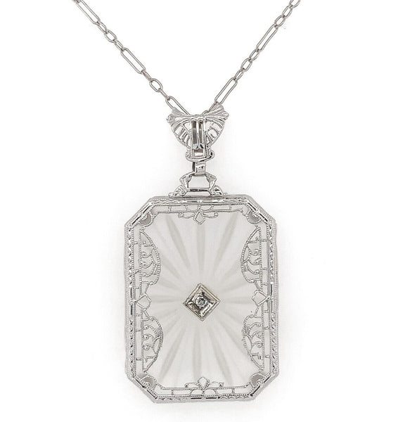 14k Gold Filigree Genuine Natural Rock Crystal Diamond Pendant w/ Chain (#J6500)