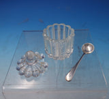 HA English Victorian Cut Crystal Salt Cellar Sterling Silver Salt Spoon (#5547)