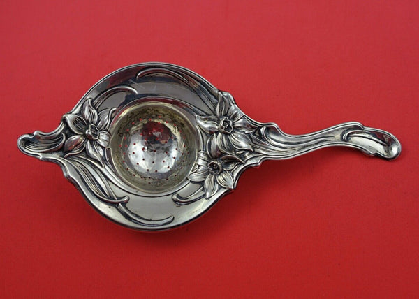 Art Nouveau by Unknown Sterling Silver Tea Strainer w/ daffodils  7 1/8"