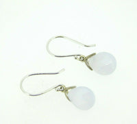 14k White Gold Briolette Genuine Natural Chalcedony Earrings (#J2089)