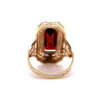 10k Gold 6.58ct Emerald Cut Genuine Natural Garnet Filigree Ring (#J5757)