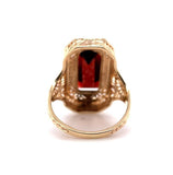 10k Gold 6.58ct Emerald Cut Genuine Natural Garnet Filigree Ring (#J5757)