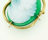 14k Yellow Gold Green and White Onyx Cameo Pin and Earring 3-piece Set (#J4313)