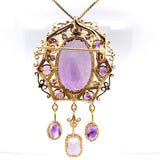 Large 37 Carat Victorian 14k Gold Genuine Natural Amethyst Pin Pendant (#J5477)