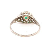 Art Deco 18k White Gold Filigree .24ct Genuine Natural Emerald Ring (#J4824)