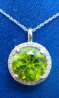 14K Gold 4.41ct Brilliant Cut Genuine Natural Peridot Pendant w/ Diamond #J2856