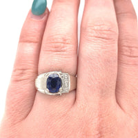 14k White Gold 1.53ct Genuine Natural Sapphire Men's Ring Jewelry (#J5833)