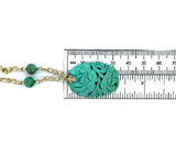 14k Yellow Gold Art Deco Carved Genuine Natural Turquoise Necklace (#J5372)