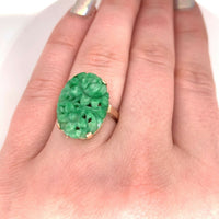 14k Yellow Gold Chinese Export Carved Jade Ring (#J5416)