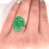 14k Yellow Gold Chinese Export Carved Jade Ring (#J5416)