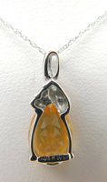 14K Gold Teardrop Genuine Natural Citrine Pendant with Diamonds (#J1748)