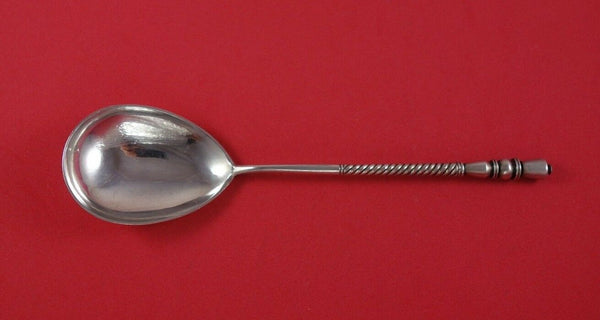 Russian Sterling Silver Preserve Spoon w/Engraved Flowers Wheat Twist Handle 8"