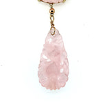 14k Yellow Gold Deco Carved Genuine Natural Rose Quartz Necklace (#J5926)