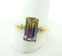 10k Yellow Gold 3.66 Carat Genuine Natural Ametrine Ring with Diamonds (#J2112)