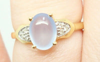 14K Gold Oval Genuine Natural Chalcedony Ring with Diamonds (#J2644)