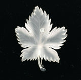14k White Gold Carved Genuine Natural Rock Crystal Leaf Pin w/ Diamond (#J5537)
