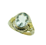 14k White Gold Genuine Natural Aquamarine Filigree Ring Applied Leaves (#J4722)