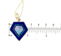 14k Yellow Gold Genuine Natural Opal Intarsia Inlay Pendant with Lapis (#J5581)