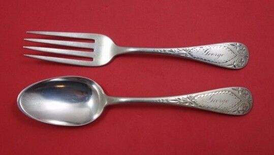 Vanderslice Coin Silver Junior Set 2pc Bright-Cut "George" Mono (Fork and Spoon)