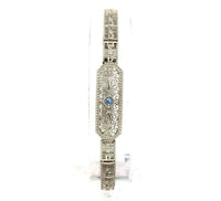 10k White Gold Art Deco Genuine Natural Sapphire Filigree Bracelet (#J5535)