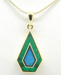 14k Gold Kite Shaped Intarsia Pendant with Genuine Natural Opal Inlay (#J4277)