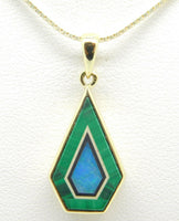 14k Gold Kite Shaped Intarsia Pendant with Genuine Natural Opal Inlay (#J4277)