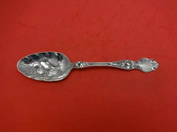 Violet by Wallace Sterling Silver Berry Spoon Embossed Fruit In Bowl 8 1/2"