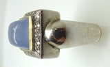 Modern 14k Gold Square Genuine Natural Chalcedony Ring with Diamonds (#J3603)