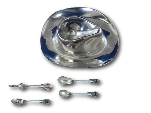 Grande Baroque Wallace Sterling Serving Set 4pc + Cowboy Hat Chip Dip Gift Set