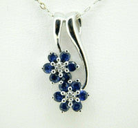 14k White Gold Blue Genuine Natural Sapphire and Diamond Flower Pendant (#J4410)
