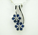 14k White Gold Blue Genuine Natural Sapphire and Diamond Flower Pendant (#J4410)