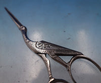 C M and J German Silverplate Embroidery Scissors Stork Design Partial Gilt #6860