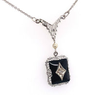 10k White Gold Black Onyx Art Deco Pendant Jewelry (#J5662)