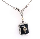 10k White Gold Black Onyx Art Deco Pendant Jewelry (#J5662)