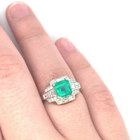 18k White Gold 1.70 Carat GIA Genuine Natural Emerald and Diamond Ring (#J5199)