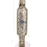 10k White Gold Art Deco Genuine Natural Sapphire Filigree Bracelet (#J5535)